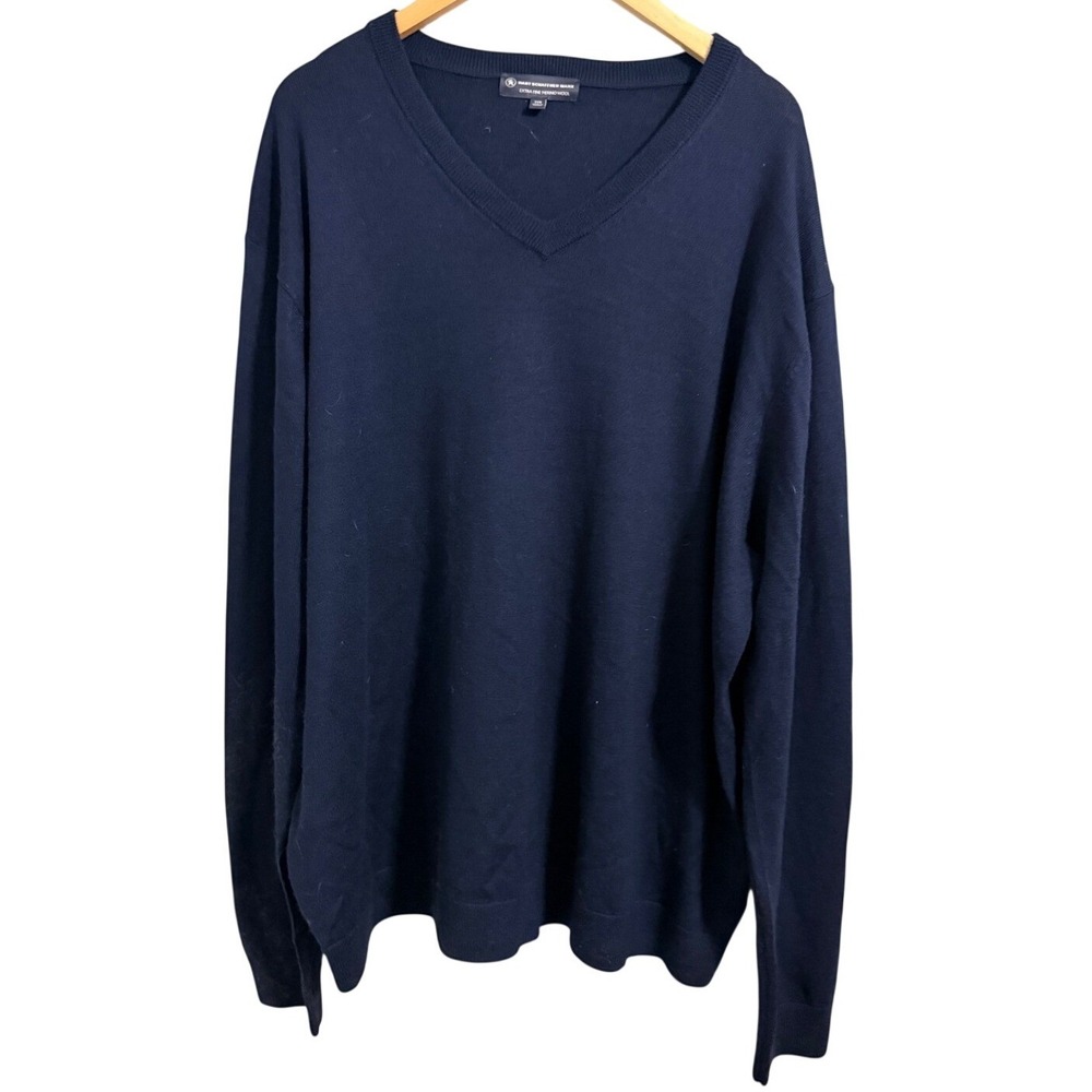 Hart Schaffner Marx Sweater Mens 2XB Navy Blue Extra Fine Merino Wool V-Neck